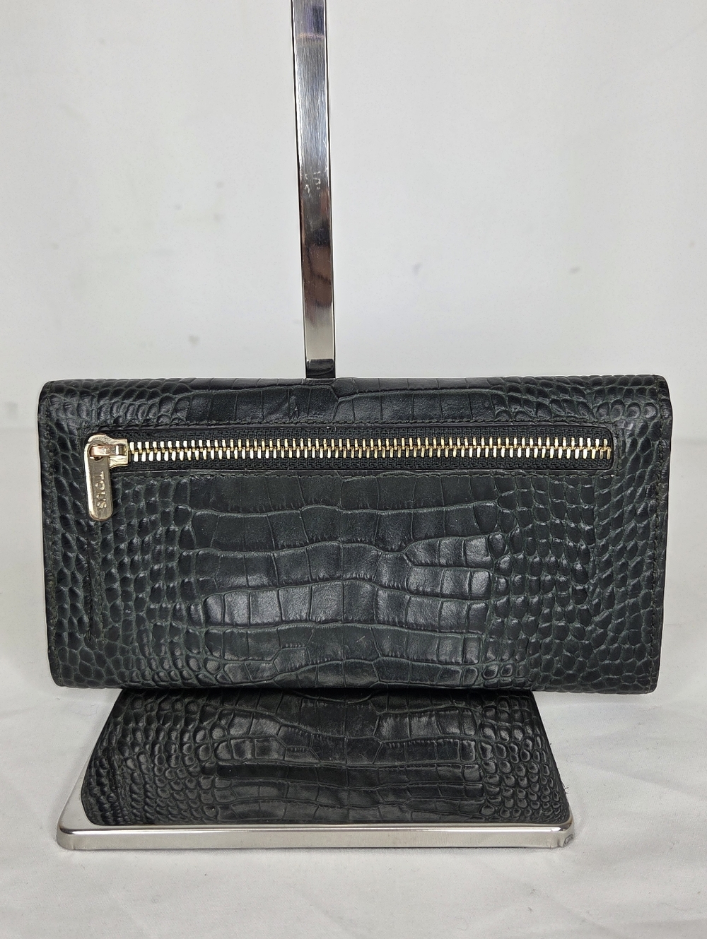 TOUS Dark Green Croc-Embossed Leather Wallet - Picture 3 of 16